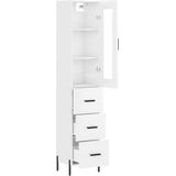 vidaXL Hoge kast 34,5x34x180 cm bewerkt hout hoogglans wit