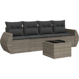 vidaXL 5-delige Loungeset met kussens poly rattan grijs