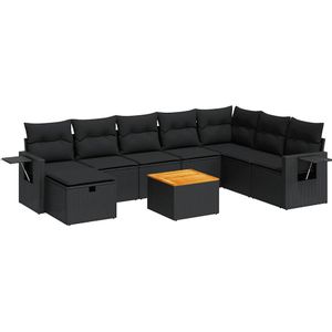 vidaXL 9-delige Loungeset met kussens poly rattan zwart