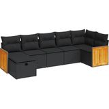 vidaXL 7-delige Loungeset met kussens poly rattan zwart