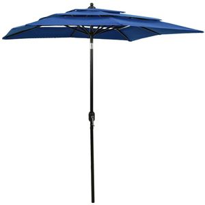 vidaXL Parasol 3-laags met aluminium paal 2x2 m azuurblauw