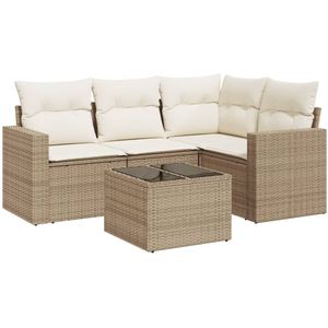 vidaXL 5-delige Loungeset met kussens poly rattan beige