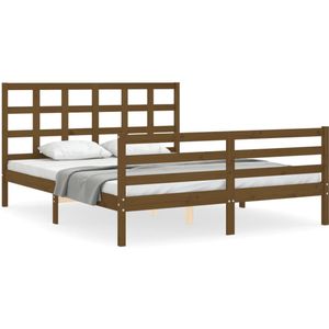 VidaXL Bedframe met Hoofdbord Massief Hout Honingbruin 5FT King Size