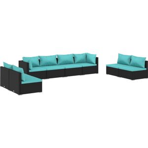 vidaXL 8-delige Loungeset met kussens poly rattan zwart