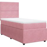 vidaXL Boxspring met matras fluweel roze 90x190 cm