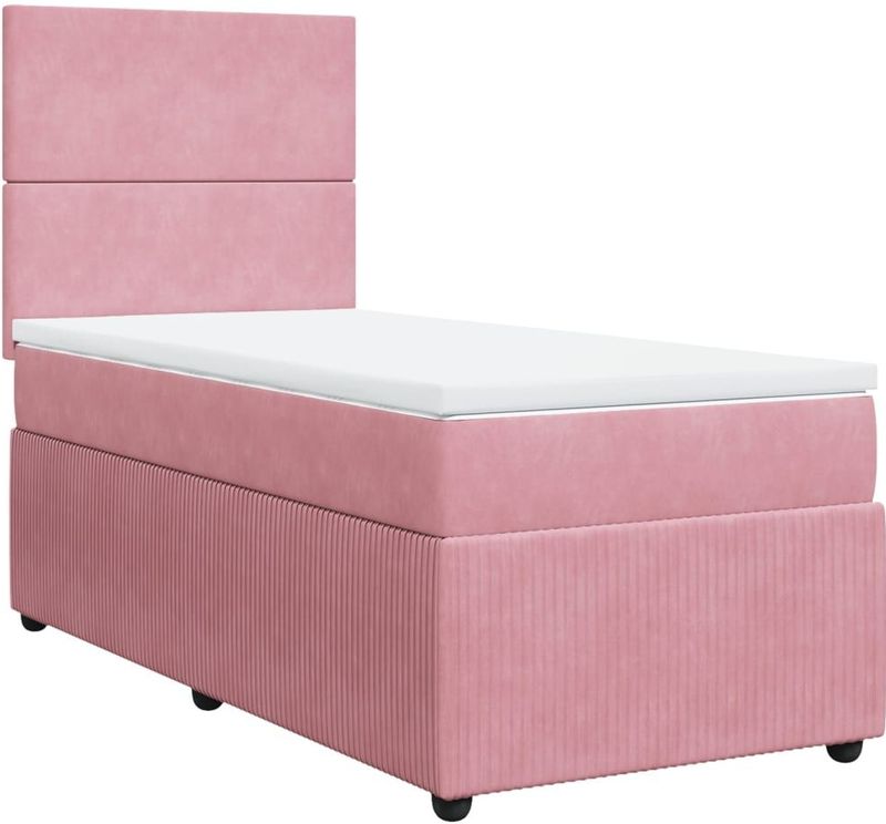 vidaXL Boxspring met matras fluweel roze 90x190 cm