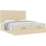 vidaXL Ottoman bed met matrassen 200x200cm stof crèmekleurig