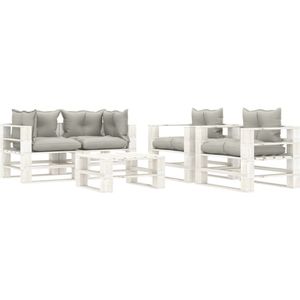 VidaXL 5-Delige Loungeset met Taupe Kussens - Pallet Hout