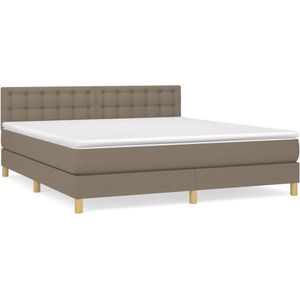 vidaXL Boxspring met matras stof taupe 160x200 cm