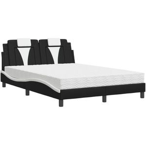 vidaXL Bed met matras kunstleer zwart en wit 120x200 cm
