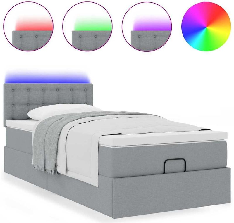 vidaXL Ottoman bed met matras en LED's 90x190cm stof lichtgrijs