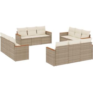 vidaXL 12-delige Loungeset met kussens poly rattan beige