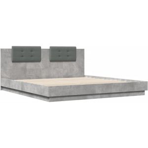 vidaXL Bedframe met hoofdeinde bewerkt hout betongrijs 180x200 cm