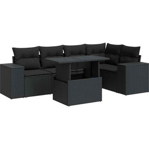 vidaXL 6-delige Loungeset met kussens poly rattan zwart