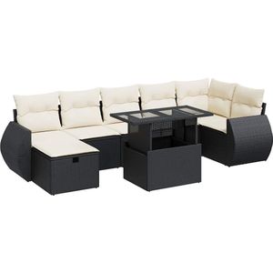 vidaXL 8-delige Loungeset met kussens poly rattan zwart