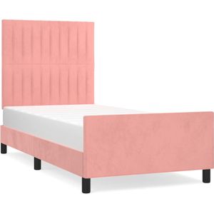 vidaXL Bedframe met hoofdeinde fluweel roze 90x190 cm