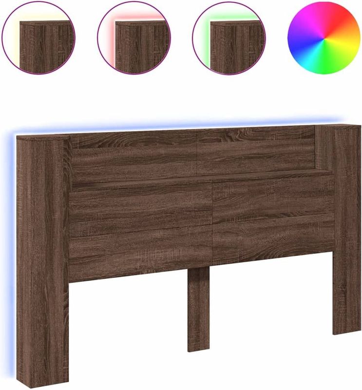 vidaXL - Hoofdbordkast - met - LED-verlichting - 180x16,5x103,5 - cm - bruin - eiken