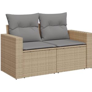 vidaXL Tuinbank 2-zits met kussens poly rattan beige