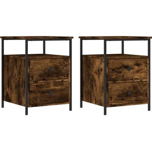 vidaXL Nachtkastjes 2 st 44x45x60 cm bewerkt hout gerookt eikenkleurig