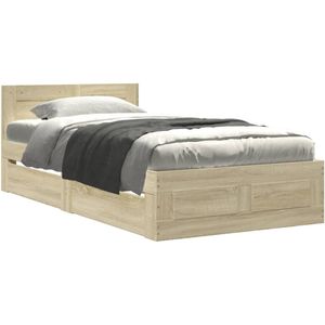 vidaXL Bedframe met hoofdbord bewerkt hout sonoma eiken 75x190 cm