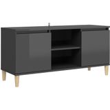 vidaXL Tv-meubel met houten poten 103,5x35x50 cm hoogglans grijs