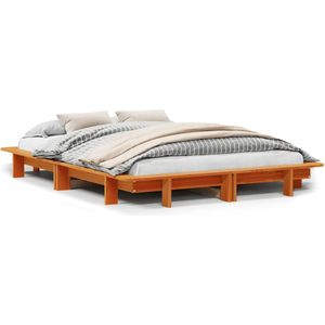 vidaXL Bed - Massief Grenenhout - Wasbruin - 140x190 cm - Inclusief Matras