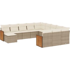 vidaXL 12-delige Loungeset met kussens poly rattan beige