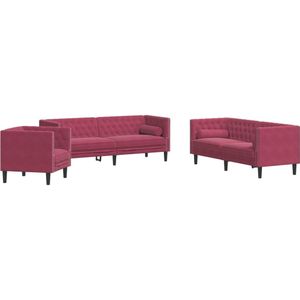 vidaXL 3-delige Loungeset Chesterfield met bolsters fluweel wijnrood