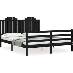 vidaXL Bedframe met hoofdbord massief hout zwart 160x200 cm