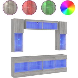 vidaXL 6-delige Tv-wandmeubelset met LED-verlichting grijs sonoma