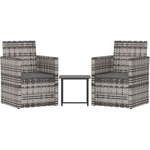 vidaXL 3-delige Loungeset met kussens poly rattan grijs