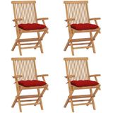 vidaXL Tuinstoelen 4 st met rode kussens massief teakhout