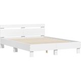 vidaXL Bedframe met hoofdeinde bewerkt hout wit 150x200 cm