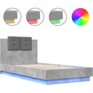 vidaXL Bedframe met hoofdbord en LED-verlichting betongrijs 75x190 cm