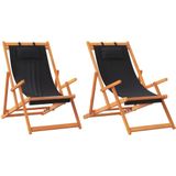 vidaXL Strandstoelen 2 st inklapbaar stof zwart