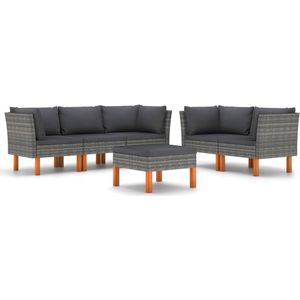 vidaXL 6-delige Loungeset met kussens poly rattan grijs