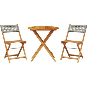 vidaXL 3-delige Bistroset poly rattan en massief hout grijs