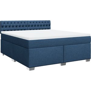 vidaXL Boxspring met matras stof blauw 180x200 cm