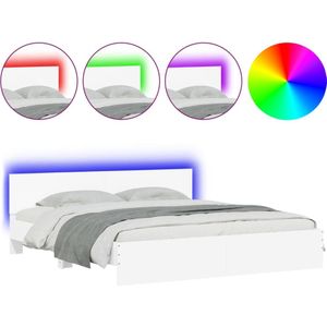 vidaXL Bedframe met hoofdeinde en LED-verlichting wit 200x200 cm