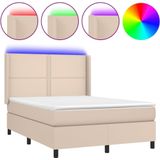 vidaXL Boxspring met matras en LED kunstleer cappuccinokleur 140x200cm