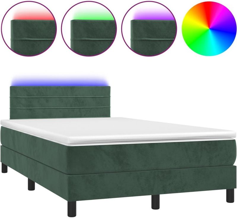 vidaXL Boxspring met matras en LED fluweel donkergroen 120x200 cm