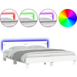 vidaXL Bedframe met hoofdeinde en LED-verlichting wit 200x200 cm