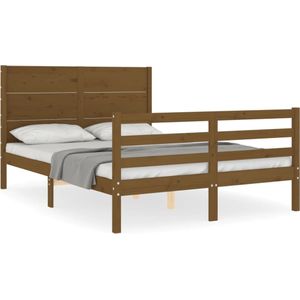 vidaXL Bedframe met hoofdbord massief hout honingbruin 140x200 cm