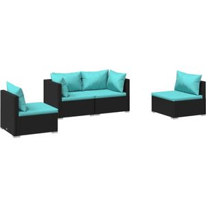 VidaXL 4-Delige Loungeset met Kussens - Poly Rattan Zwart