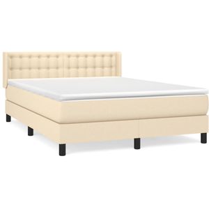 vidaXL Boxspring met matras stof crèmekleurig 140x200 cm