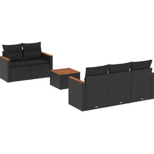 vidaXL 6-delige Loungeset met kussens poly rattan zwart