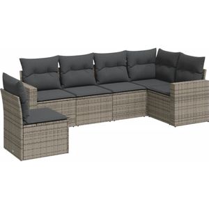 vidaXL 6-delige Loungeset met kussens poly rattan grijs