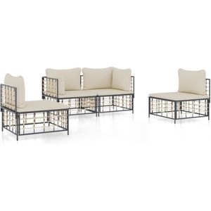 VidaXL Loungeset 4-delig met Kussens - Poly Rattan Antracietkleurig