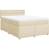 vidaXL Boxspring met matras stof crèmekleurig 160x200 cm