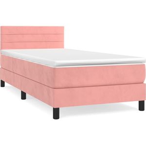 vidaXL Boxspring met matras fluweel roze 90x190 cm